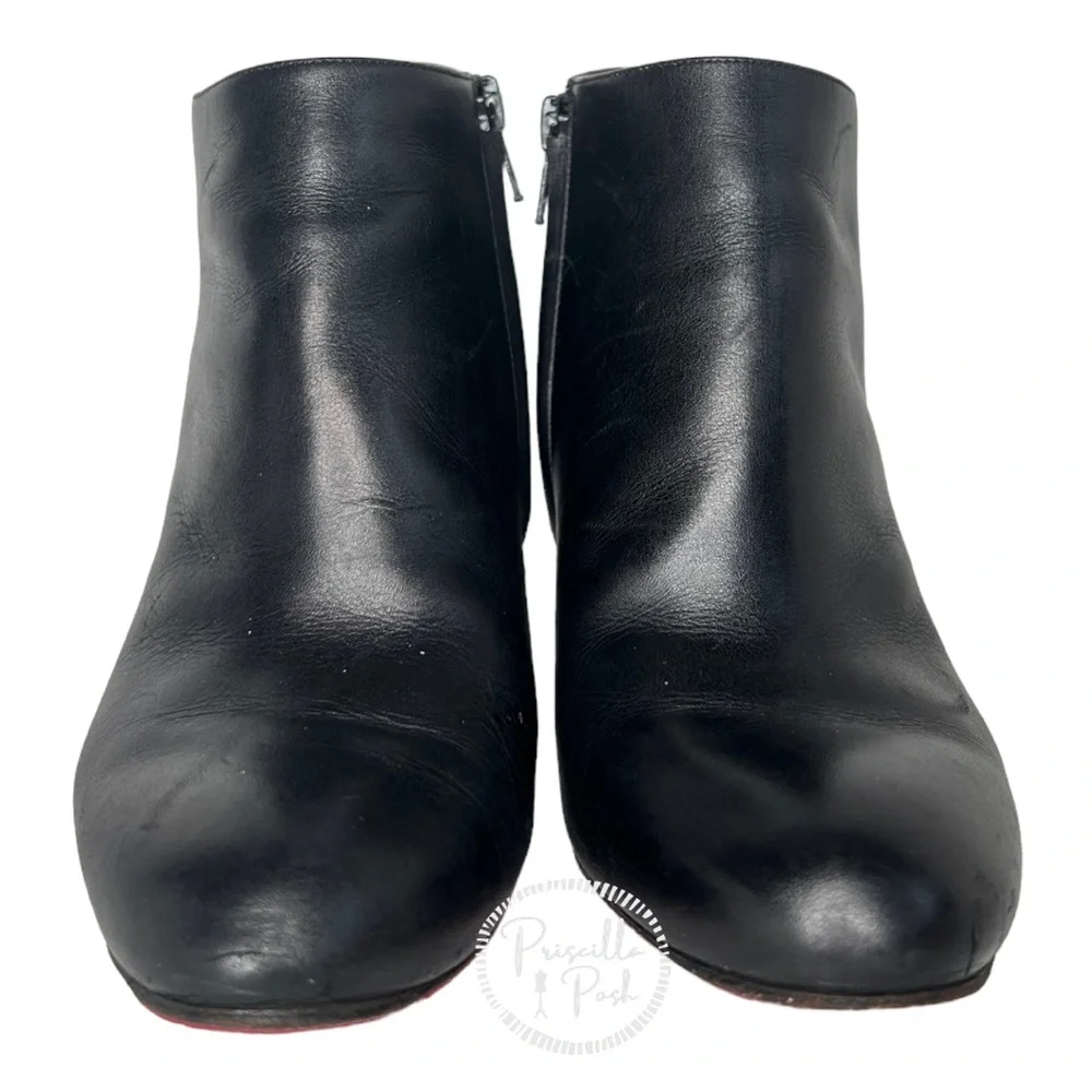 Christian Louboutin Black Leather Heeled Ankle Boots Booties 35.5 Rubber Sole - Picture 5 of 10